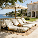 Merax Acacia Wood Patio Chaise Lounge Set of 2, Outdoor Reclining Chairs with 4-Position Adjustable Backrest, 2-Piece Sunbathing Recliner & 4" Thick Four-fold Cushion for Poolside, Garden, Beige