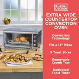 BLACK+DECKER 8-Slice Extra Wide Convection Toaster Oven, Fits 9"x13" Oven Pans and 12" Pizza, Bake, Toast, Broil, and Keep Warm Functions, Countertop Compact Design with Stainless Steel Finish BLACK+DECKER