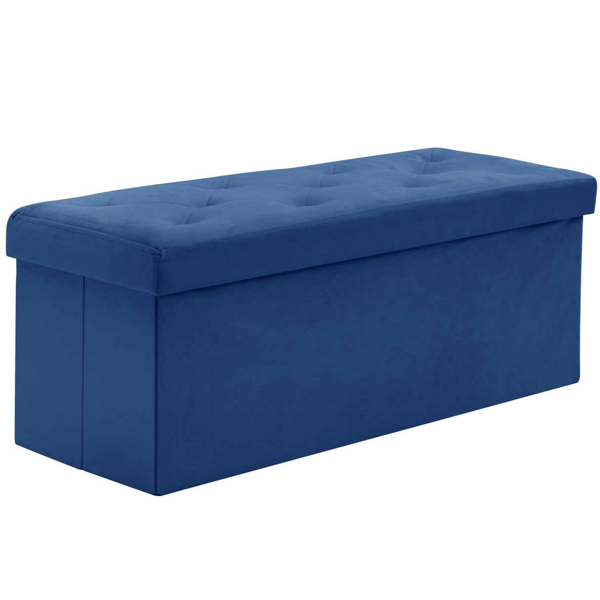 BRIAN & DANY 43 Inches Folding Storage Ottoman Bench, Velvet Ottoman with Storage for Living Room, Long Shoes Bench,Flannelette Footrest Benches Seat (Blue) BRIAN & DANY