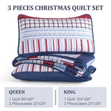 DJY Striped Quilt Set King Size, Red Blue Boho Striped Bedspread Coverlet Set 3 Pieces Lightweight Soft Microfiber Patchwork Quilt Bedding Set for All Season (104"x90") DJY