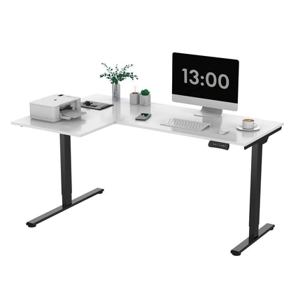 SANODESK 71-Inch Large Dual Motor L-Shaped Electric Height Adjustable Standing Desk - Reversible Panel - White Top/Black Frame - Ideal for Gaming, Home Office or Computer Workstation - WoodArtSupply