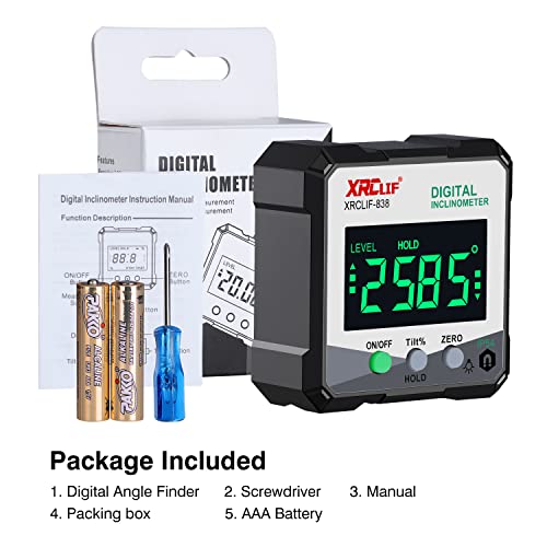 Digital Angle Gauge Meter, XRCLIF Magnetic Base Level Box Angle Finder Protractor Bevel Gage Inclinometer Measuring Tool for Carpentry, Building, Masonry Bevel XRCLIF