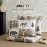 Wake In Cloud - Rustic Quilt Set, Cabin Lodge Christmas Bear Moose Deer Wildlife Western Patchwork Country, Reversible Lightweight Bedspread Coverlet, 3 Pieces, Tan Brown, Twin/Twin XL Size Wake In Cloud