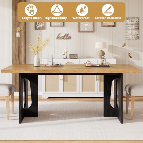 71" Long Dining Table for 6-10 People - Kitchen Table with Extra Thickened Tabletop & Heavy Duty Base Legs, Modern Rectangular Dinner Table for Kitchen, Conference Room, Home, Natural + Black Garvee