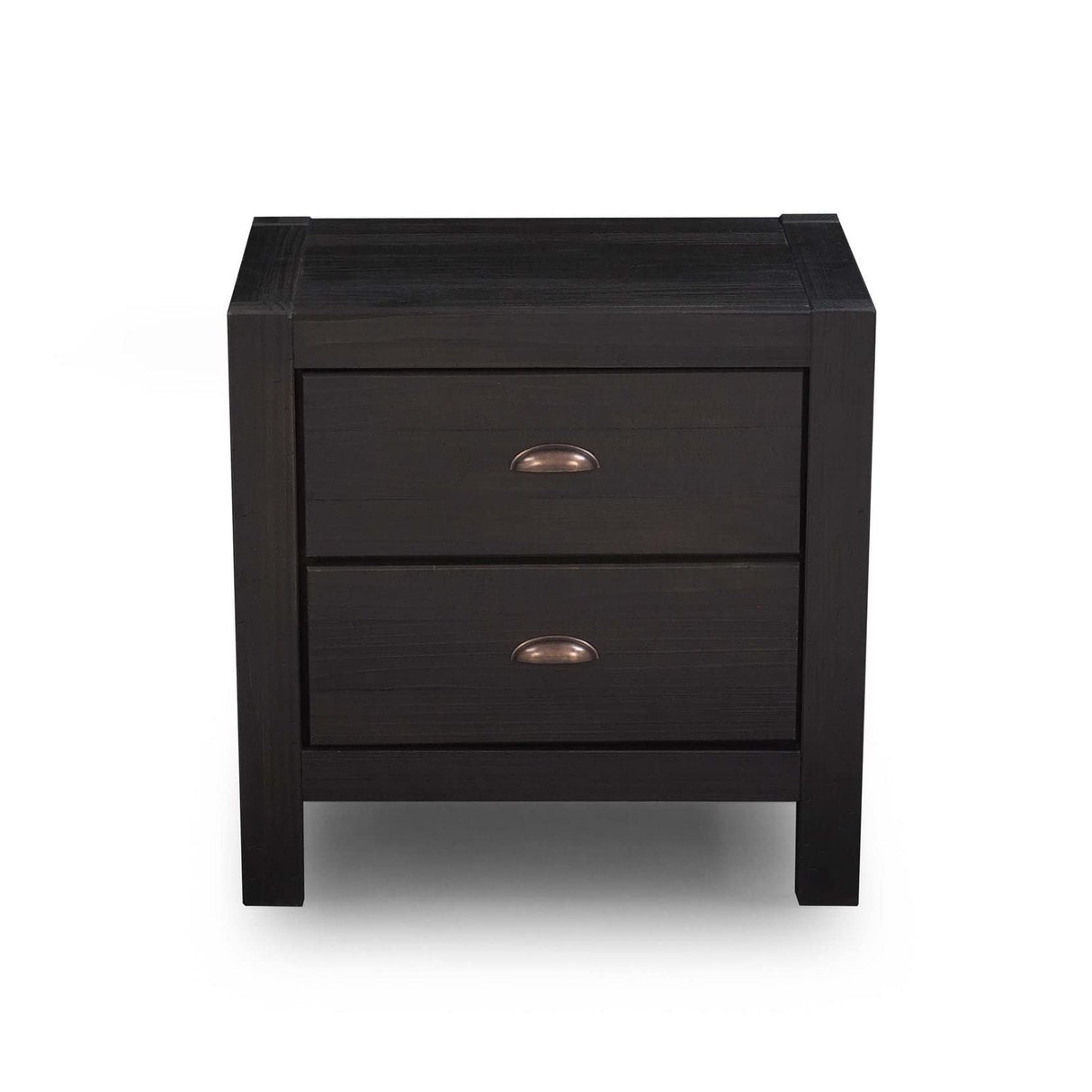 Grain Wood Furniture Montauk 2-Drawer Bedside Nightstand, Solid Wood with Farmhouse Black Finish Grain Wood Furniture
