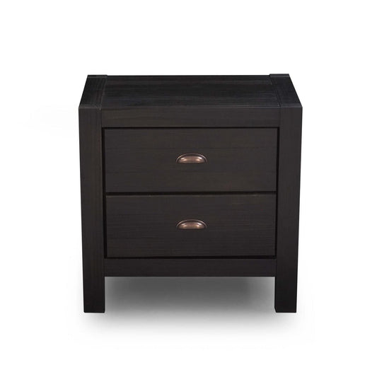 Grain Wood Furniture Montauk 2-Drawer Bedside Nightstand, Solid Wood with Farmhouse Black Finish - WoodArtSupply