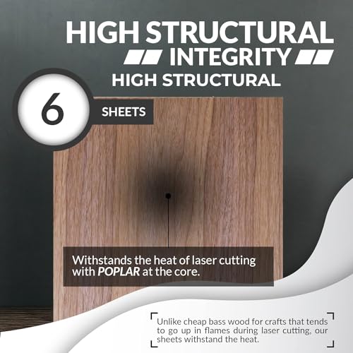 Walnut Plywood Sheets for Crafts 1/8 inch, 3mm Plywood Sheet for Laser Cutting, Wood Burning, Architectural Models, Drawing - 6 Pack Walnut Wood Sheets 12 x 12 inch (SS Custom Products) SS Custom Products