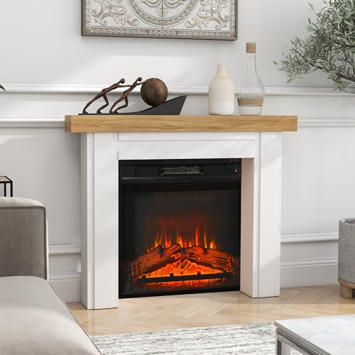 HOMCOM Modern Fireplace Mantel, Freestanding Fireplace Surround with Leg for Electric Fireplaces, 51.2" W x 40.6" H, Natural Wood HOMCOM