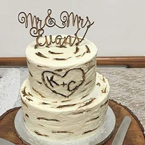 Mr and Mrs Wedding Cake Topper, Custom Rustic Decoration, Personalized Calligraphy Wooden Cupcake with Your Last Name, Customized Topper, Bride & - WoodArtSupply