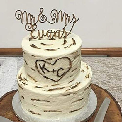 Mr and Mrs Wedding Cake Topper, Custom Rustic Decoration, Personalized Calligraphy Wooden Cupcake with Your Last Name, Customized Topper, Bride & - WoodArtSupply