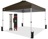 CROWN SHADES 10x10 Pop Up Canopy - Beach Tent with One Push Setup - Outdoor Sun Shade for Events, Parties, Camping - Gazebo with STO-N-Go Cover Bag, Silver Coated Top, 3 Height& 4 Sand Bags, Coffee CROWN SHADES