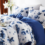 Cupocupa Queen Duvet Cover Set - 3pc Blue Floral Art Deco Bedding - Soft Botanical Print Polyester Duvet Cover with 2 Pillowcases - All Season Reversible Comforter Cover (Queen, Blue Floral) Cupocupa