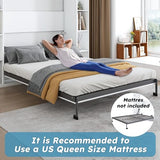 Hosnnile Queen Murphy Bed, 89.7'' Foldable Space-Saving Wall Bed with Storage Cabinet, Solid Hidden Metal Bed Frame with Wooden Bookcase Bookshelf for Bedroom, Guest Room Hosnnile