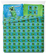 Jay Franco Kids Sheet Set with Fitted, Flat Sheets & Pillow Cover - Ultra-Soft Bedding with Pillowcase for Room Decor, Blue - Minecraft Creeper, 4 Piece Queen Jay Franco