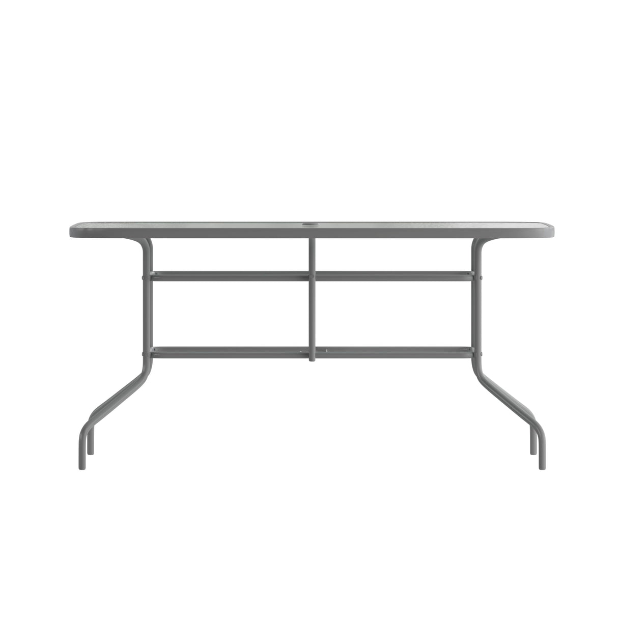 Flash Furniture Tory 31.5" x 55" Rectangular Tempered Glass Metal Table with Umbrella Hole, Silver Flash Furniture