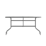 Flash Furniture Tory 31.5" x 55" Rectangular Tempered Glass Metal Table with Umbrella Hole, Silver Flash Furniture
