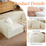 78 Inch Convertible Futon Sofa Bed,Folding Boneless Couch with Sleeper Sofa,Fold Out Floor Sofa Couch with Deep Seat,Cloud Corduroy Foldable Mattress Couches for Living Room(Off White) ZKJOLMN