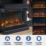 Unineo 59 Inch LED TV Stand with 3-Side Glass Fireplace, Modern Media Entertainment Center Console Table for TVs up to 65 Inch with Adjustable Flame & LED Color, 24’’ Fireplace, Highboy, Black Unineo