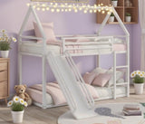 Bellemave Metal Bunk beds Twin Over Twin Size, Twin bunk beds with Slide and Ladder for Kids, Floor bunk Bed, House bunk Bed for Kids，White Bellemave