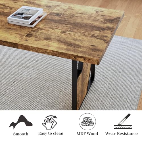 HIPIHOM 70.8" Wooden Dining Table with 2 Benches, Modern Kitchen Table and Chairs Set for 4-6 Person, Thickened MDF Wooden Table with Dining Bench for Living Dining Room, Kitchen, Office HIPIHOM