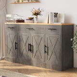 Shintenchi Buffet Cabinet with Storage,53.4" Large Kitchen Storage Cabinet with 3 Drawers and 4 Doors,Wood Farmhouse Buffet Sideboard with Adjustable Shelf for Kitchen Living Room,Ash Grey Shintenchi