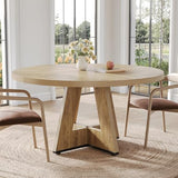 LITTLE TREE Round Dining Table for 4-6 People, 47 Inches Dining Room Table with Wooden Pedestal Base, Circle Kitchen Tables for Dining Room, Kitchen, Living Room, Oak LITTLE TREE