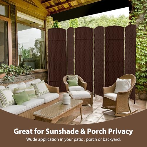 Duraspace 6 Panels Room Divider 6 FT Tall Weave Fiber Freestanding Double Hinged Extra Wide Folding Screen for Patio Privacy (Brown) DURASPACE