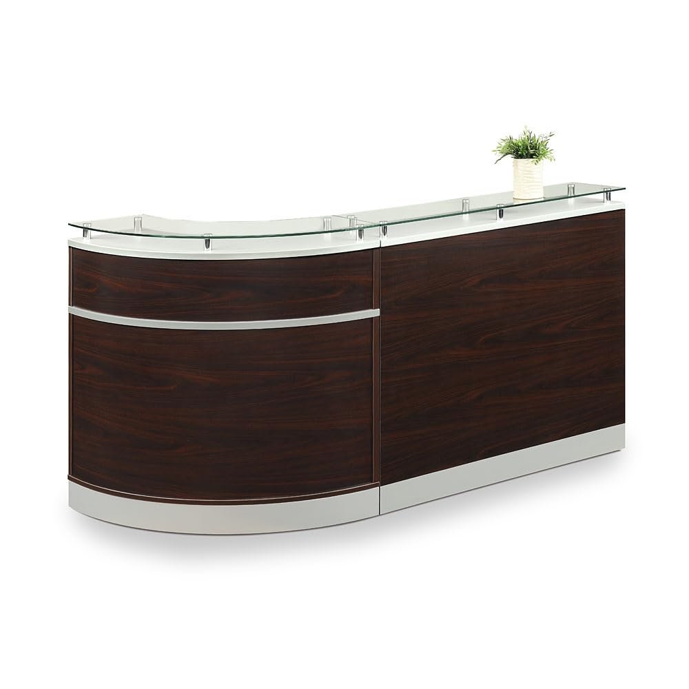 NBF Modern Reception Desk Counter Office Lobby Salon Retail Checkout Desk Curved 96" W x 31" D Driftwood Laminate nbf signature series