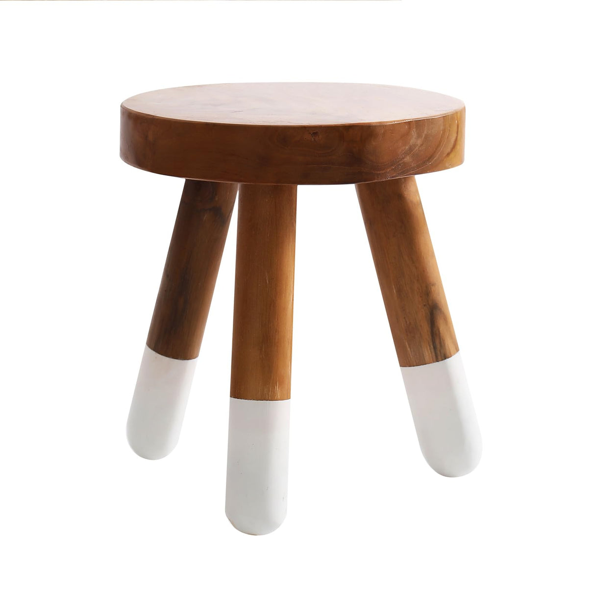 JOLLYMER Teak 12" Round Dip Dyed Wood Plant Stand Wood Accent Stool |Accent Table |Side Table JOLLYMER