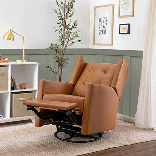 daVinci Maddox Glider Recliner Nursery Chair - GREENGUARD Gold & Certi-PUR US Certified - Ultra Cozy 360° Swivel Rocker Recliner - Versatile Glider Rocking Chair for Nursery & Living Room - Vegan Tan DaVinci