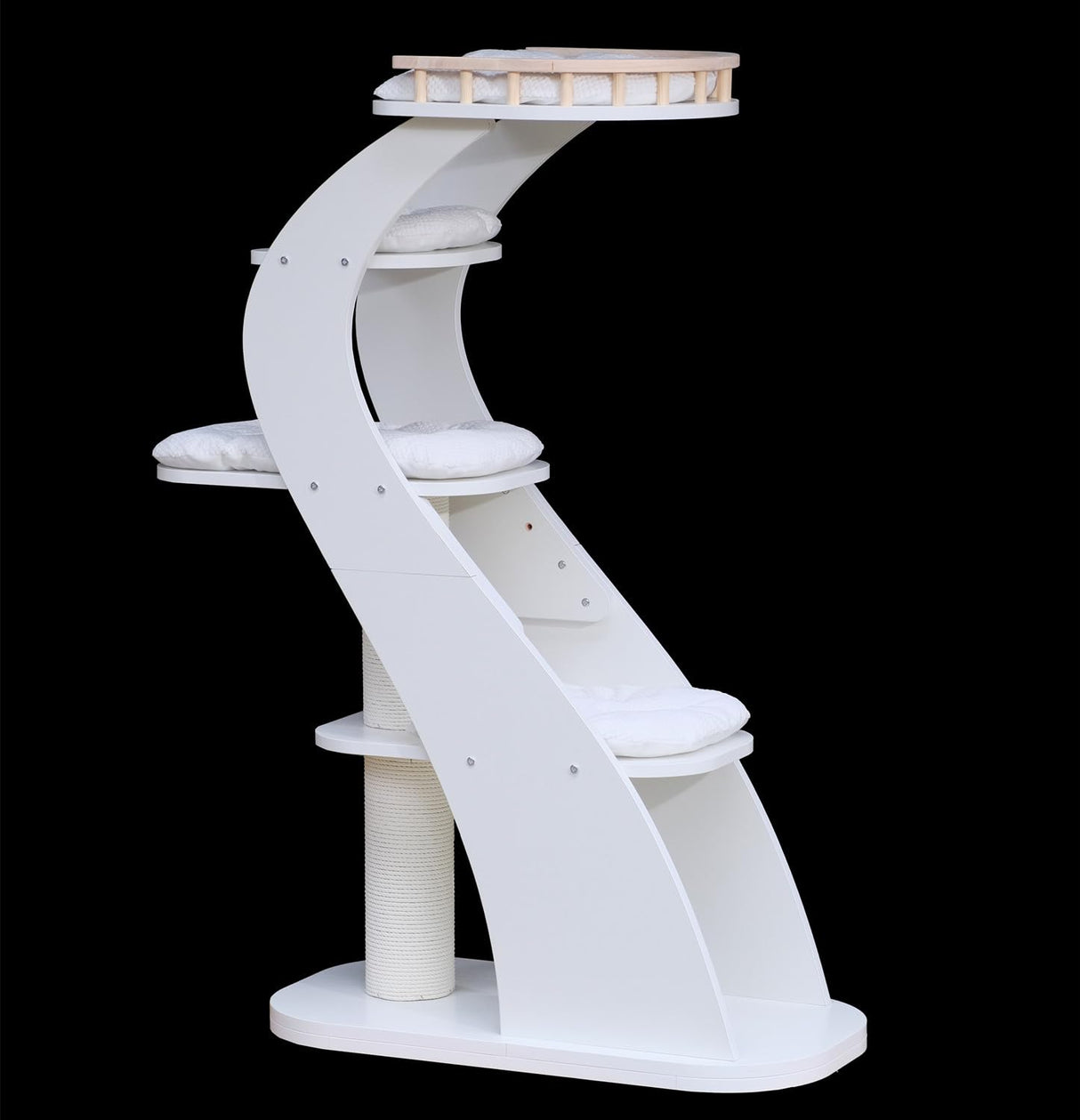 SHENGOCASE Modern Stylish 52.4 inches Tall Wooden Cat Tree Tower, Aesthetic Cat Condo Ladder with 5-Level Big Perch Platform Bed for Window Large Scratching Post SHENGOCASE