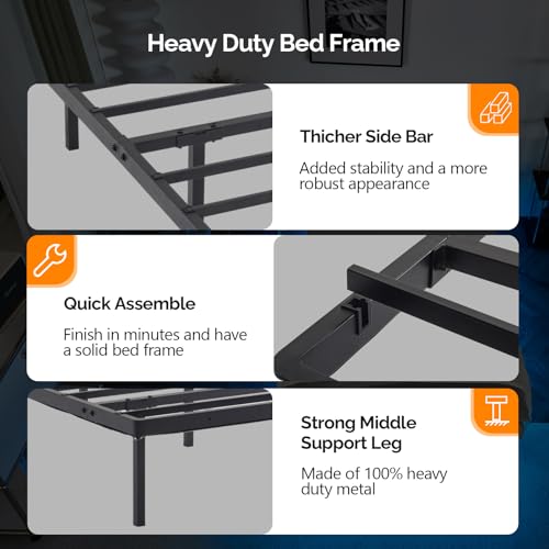 VINGLI Twin Floating Bed Frame Set of 2 with USB Charging Station/LED Lights, 14'' Platform Bed Frame Twin Size Heavy Duty Metal Bed, No Box Spring Needed,Black VINGLI