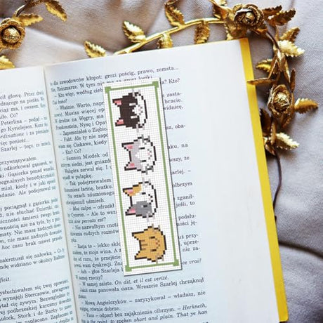 FREEBLOSS 6 Set Cross Stitch Bookmark Kit Counted Cross Stitch Kit Embroidery Bookmarks with Instruction Cartoon Cat Embroidery Kit for Beginners Adults 8''x2.4'' FREEBLOSS