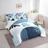 Boho Mid Century Bed in a Bag King Size Comforter Set 7 Pieces Abstract Geometric Modern Minimalist Bedding Sets,Geometric Line Art Sheet Set Circle Graphic Ombre Stripes Room Decor,Teal Blue Erosebridal