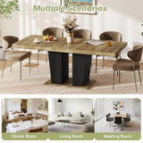 Zevemomo 63"-78.7" Expandable Dining Table, 6-10 Rectangle Table, Extendable Console Table, Wooden Farmhouse Kitchen Table with Metal Track & Dual Column Base for Living, Office-Brown Zevemomo