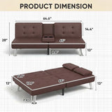 YESHOMY Modern Futon Sofa Bed, Convertible Futon Couch with Adjustable Backrest, Futon Loveseat Sleeper Sofa Bed with Armrest for Living Room, Small Spaces,PU Leather, Brown YESHOMY