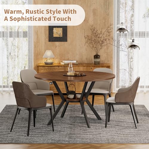 42" Round Dining Table for 4, Farmhouse Kitchen Table with Storage, Space Saving Circle Dinner Table, Rustic Wood Kitchen & Dining Room Tables with Metal Legs for Kitchen, Living Room, Dining Room MECHYIN