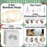 QBQBQ 4 Sets Christmas Embroidery Kits for Adults, Embroidery Kit for Beginners, Cross Stitch Kits for Beginners with Pattern, Needles, Threads, Tools (Christmas Kits B)