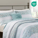 Madison Park Queen Quilt Set, Seersucker Floral Coverlet, All Season Lightweight Microfiber Bedding Quilt Set, Vermicelli Quilting Design, Throw Pillow, Caralie, Full/Queen Aqua 4 Piece Madison Park