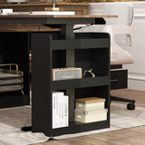 Homsee Home Office L Shaped Electric Standing Desk with Drawers and Shelves, Height Adjustable Stand up Desk, 63" Computer Executive Corner Table, Walnut & Black Homsee