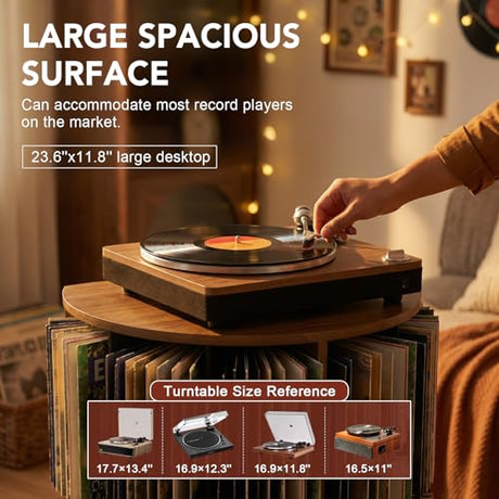 YKLYTBD Record Player Stand with Vinyl Storage, Corner Turntable Stand Holds Up to 110 Albums, 2-Tier Mid-Century Modern Media Console & End Table for Small Spaces YKLYTBD