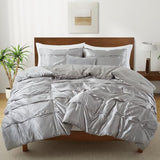 Lanest Housing Full/Queen Size Satin Comforter Set Grey, 3 Pieces Soft and Lightweight Silk Bedding, All Season Fluffy Down Alternative Comforter Bed Set Lanest Housing
