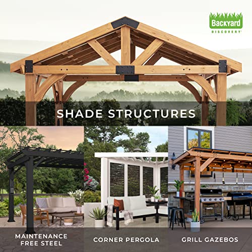 Backyard Discovery Barrington 14 ft. x 12 ft. Hip Roof Cedar Wood Gazebo Pavilion, Shade, Rain, Hard Top Steel Metal Roof, All Weather Protected, Wind Resistant up to 100 mph, Holds up to 106 - WoodArtSupply