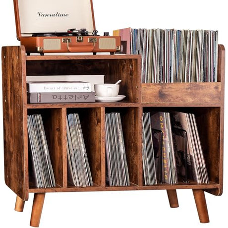 UODERS Record Player Stand, Large Record Player Table Cabinet with Open Vinyl Storage and Display Shelf Holds up to 350 Albums, Mid Century Wood Turntable for Living Room, Bedroom (Brown) UODERS
