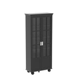 ECACAD 5-Tier Black Bookcase with Acrylic Doors for Versatile Storage and Display ECACAD