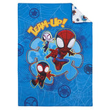 Disney Marvel Spidey and his Amazing Friends Spidey Team Red, White, and Blue 4 Piece Toddler Bed Set - Comforter, Fitted Bottom Sheet, Flat Top Sheet, and Reversible Pillowcase Disney