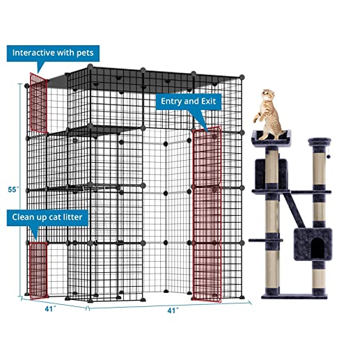 Eiiel Large Cat Cage, Cat Enclosures Indoor with Balcony, DIY Cat Playpen Detachable Metal Wire Kennels Crate 3x3x4 Large Exercise Place Ideal for 1-3 Cat - WoodArtSupply