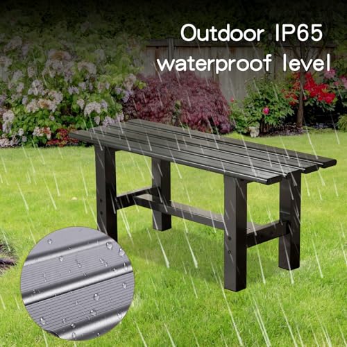 TECSPACE 35 Inches Aluminum Outdoor Weatherproof Bench Backless, 330 LBS Bearing Capacity Garden Porch Bench, Black TECSPACE