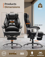 600LBS Big and Tall Office Chair with Massage and Heat, 23.5" Wide Leather Office Chair with Back Support, Ergonomic Comfort 140° Reclining Desk Chairs Managerial Chairs for Heavy People smartue