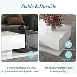 Merax Coffee Table, 2-Tier Rectangular Coffee Table with Tempered Glass, Modern Cocktail Table with High-Gloss UV Surface, Minimalist Design Center Table for Living Room, White Merax